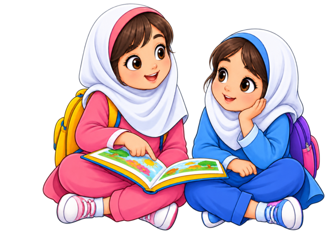 دو دانش‌آموز در حال مطالعه و گفت‌وگو
